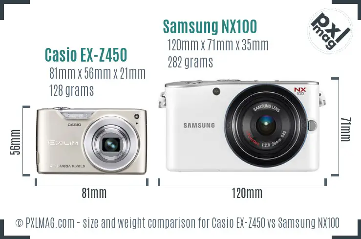 Casio EX-Z450 vs Samsung NX100 size comparison