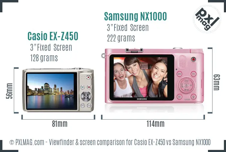 Casio EX-Z450 vs Samsung NX1000 Screen and Viewfinder comparison Casio EX-Z450 vs Samsung NX1000 Screen and Viewfinder comparison