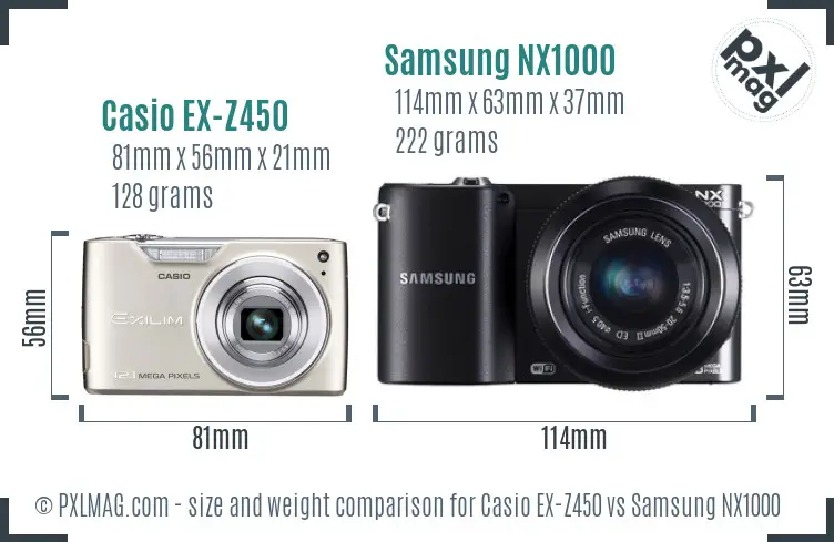 Casio EX-Z450 vs Samsung NX1000 size comparison Casio EX-Z450 vs Samsung NX1000 size comparison