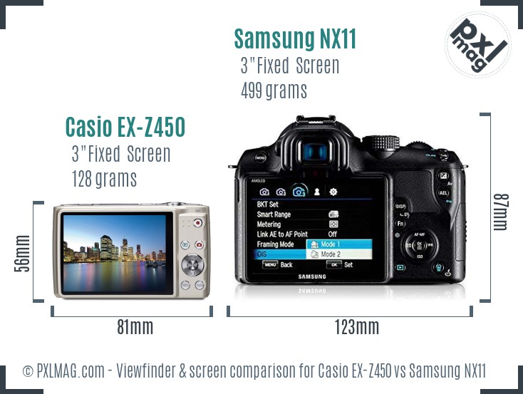 Casio EX-Z450 vs Samsung NX11 Screen and Viewfinder comparison