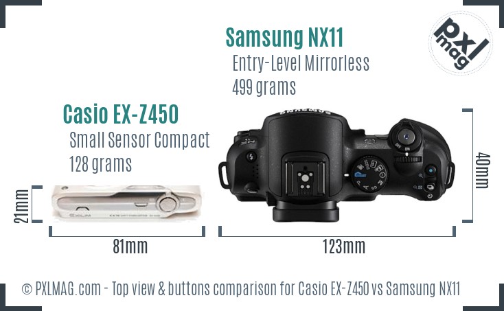 Casio EX-Z450 vs Samsung NX11 top view buttons comparison