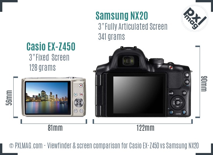 Casio EX-Z450 vs Samsung NX20 Screen and Viewfinder comparison