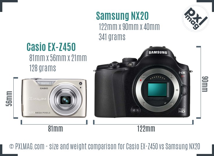 Casio EX-Z450 vs Samsung NX20 size comparison