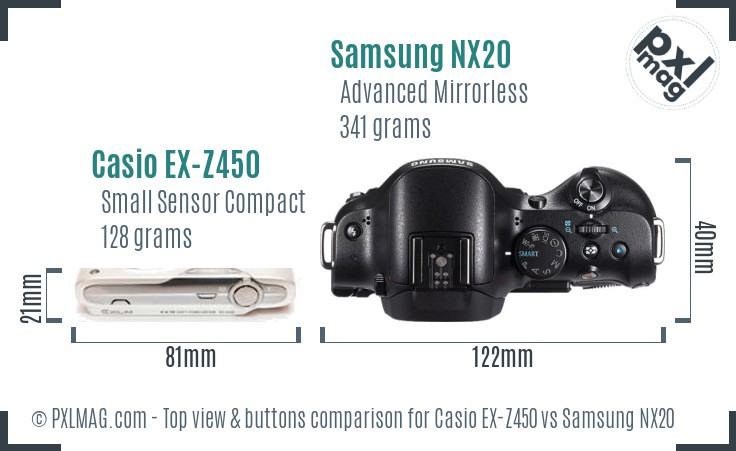 Casio EX-Z450 vs Samsung NX20 top view buttons comparison
