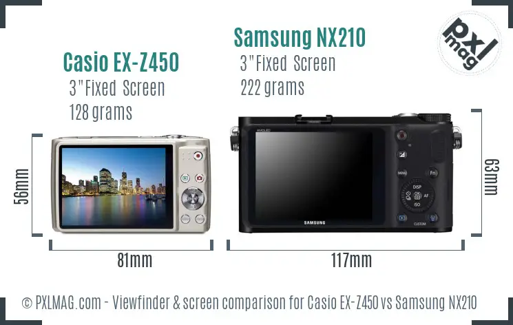Casio EX-Z450 vs Samsung NX210 Screen and Viewfinder comparison