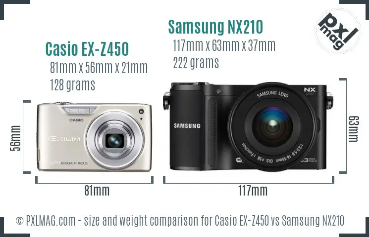 Casio EX-Z450 vs Samsung NX210 size comparison
