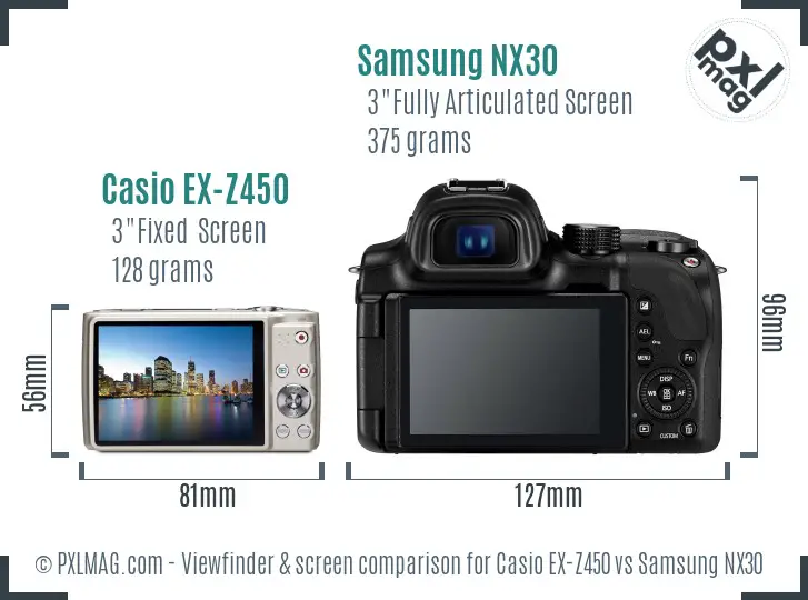 Casio EX-Z450 vs Samsung NX30 Screen and Viewfinder comparison
