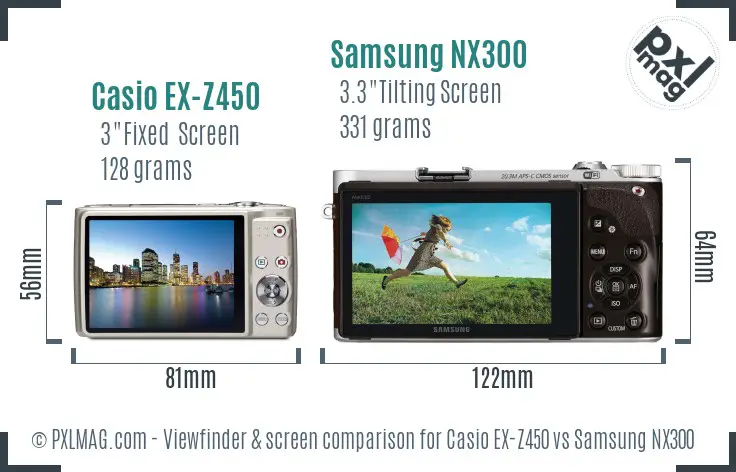 Casio EX-Z450 vs Samsung NX300 Screen and Viewfinder comparison