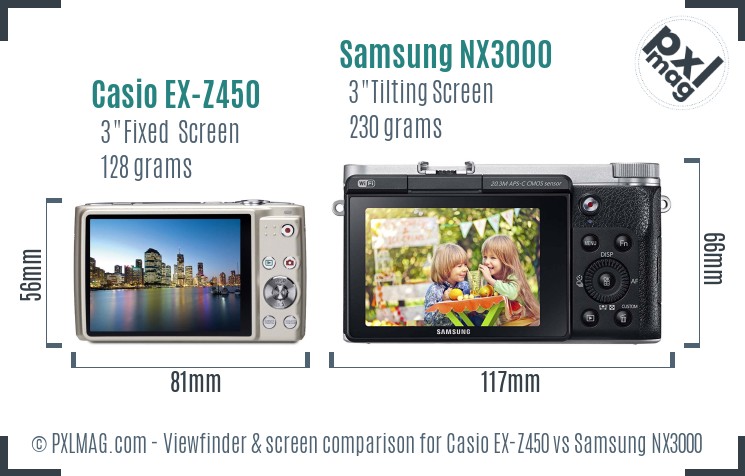 Casio EX-Z450 vs Samsung NX3000 Screen and Viewfinder comparison