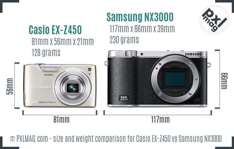 Casio EX-Z450 vs Samsung NX3000 size comparison