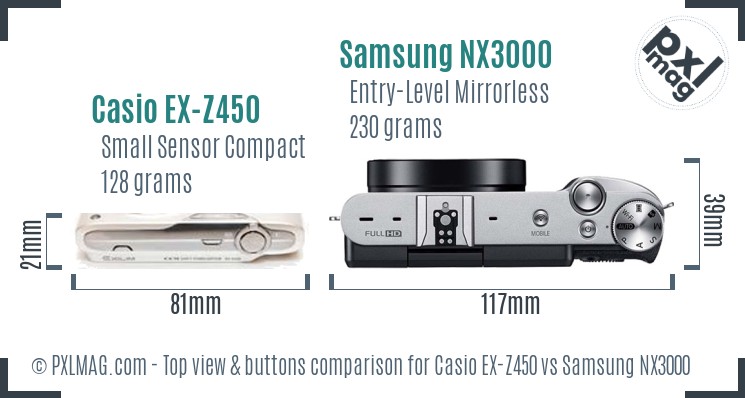 Casio EX-Z450 vs Samsung NX3000 top view buttons comparison