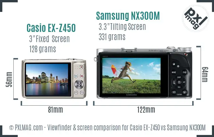 Casio EX-Z450 vs Samsung NX300M Screen and Viewfinder comparison