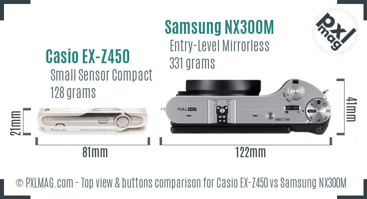 Casio EX-Z450 vs Samsung NX300M top view buttons comparison