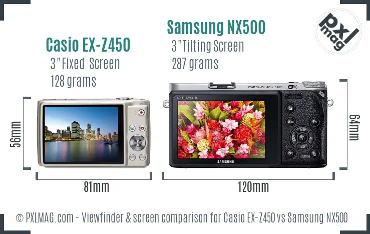 Casio EX-Z450 vs Samsung NX500 Screen and Viewfinder comparison