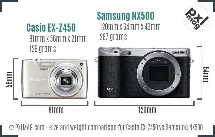 Casio EX-Z450 vs Samsung NX500 size comparison