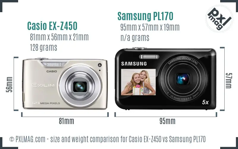 Casio EX-Z450 vs Samsung PL170 size comparison Casio EX-Z450 vs Samsung PL170 size comparison