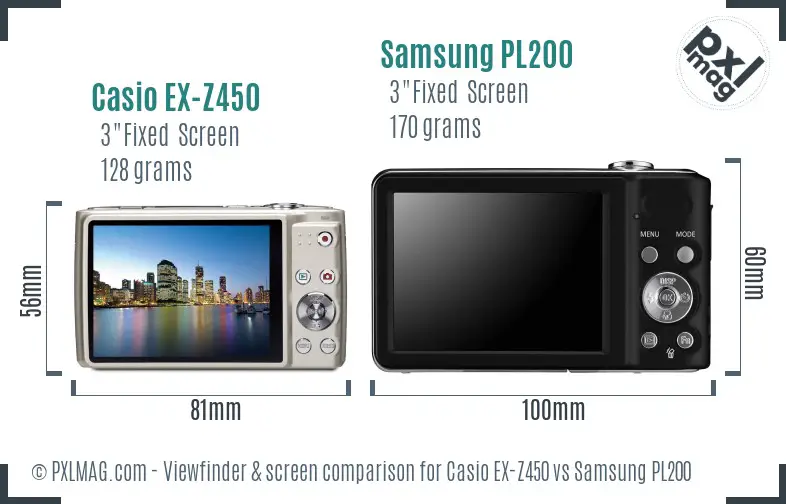 Casio EX-Z450 vs Samsung PL200 Screen and Viewfinder comparison