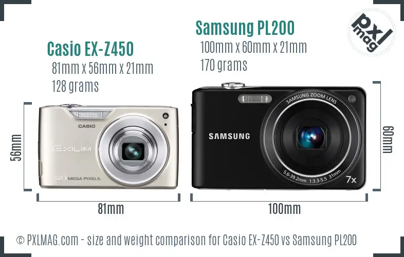 Casio EX-Z450 vs Samsung PL200 size comparison