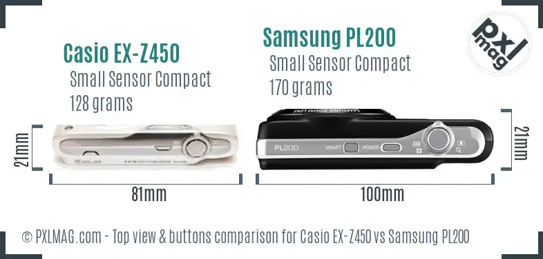 Casio EX-Z450 vs Samsung PL200 top view buttons comparison