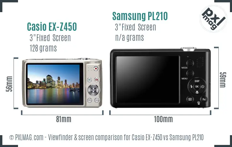 Casio EX-Z450 vs Samsung PL210 Screen and Viewfinder comparison