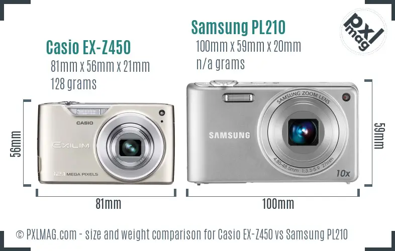 Casio EX-Z450 vs Samsung PL210 size comparison