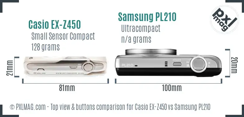 Casio EX-Z450 vs Samsung PL210 top view buttons comparison