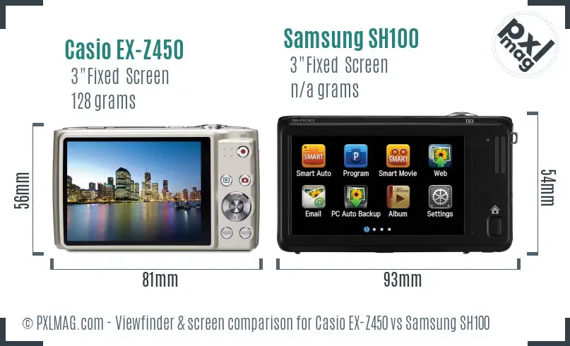 Casio EX-Z450 vs Samsung SH100 Screen and Viewfinder comparison