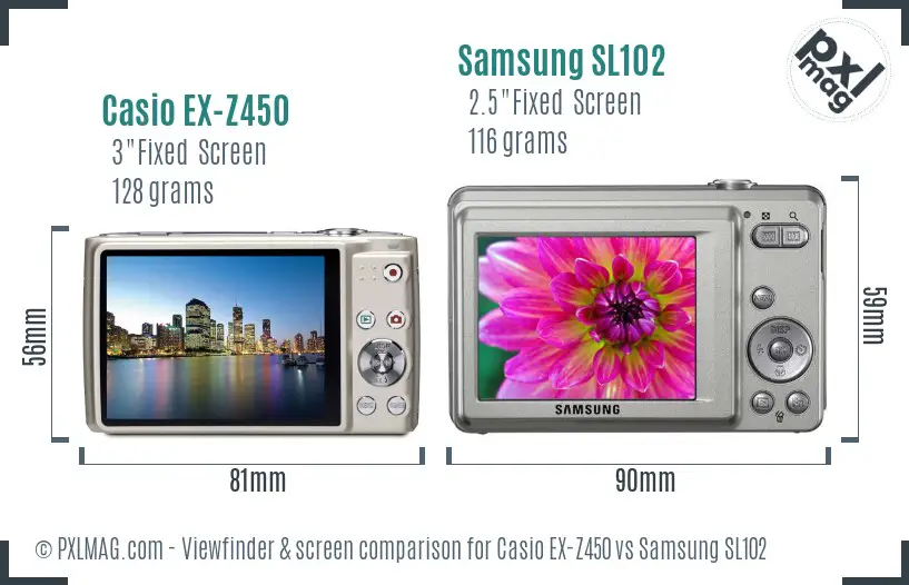 Casio EX-Z450 vs Samsung SL102 Screen and Viewfinder comparison