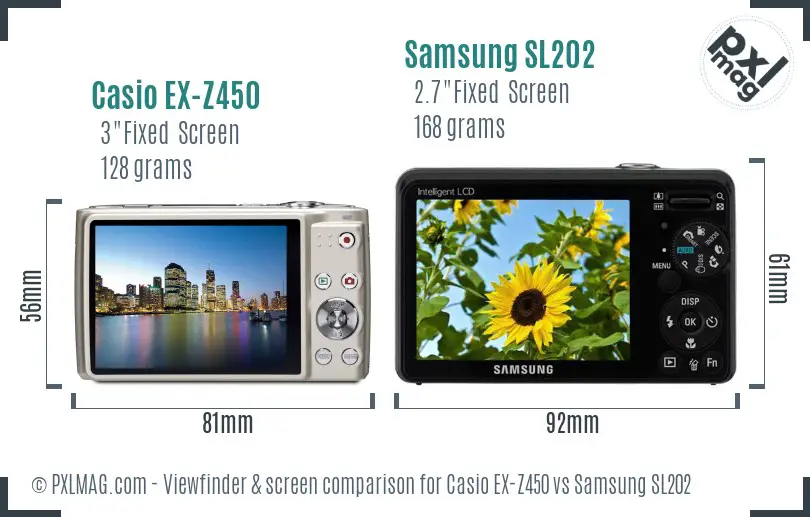 Casio EX-Z450 vs Samsung SL202 Screen and Viewfinder comparison