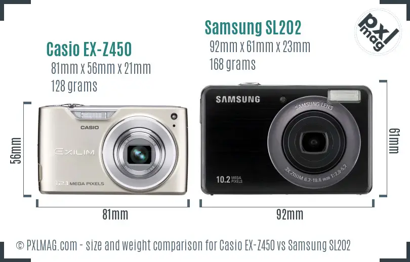 Casio EX-Z450 vs Samsung SL202 size comparison