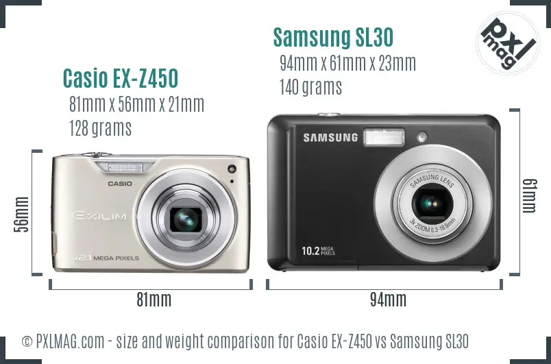 Casio EX-Z450 vs Samsung SL30 size comparison