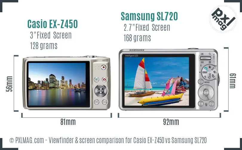 Casio EX-Z450 vs Samsung SL720 Screen and Viewfinder comparison