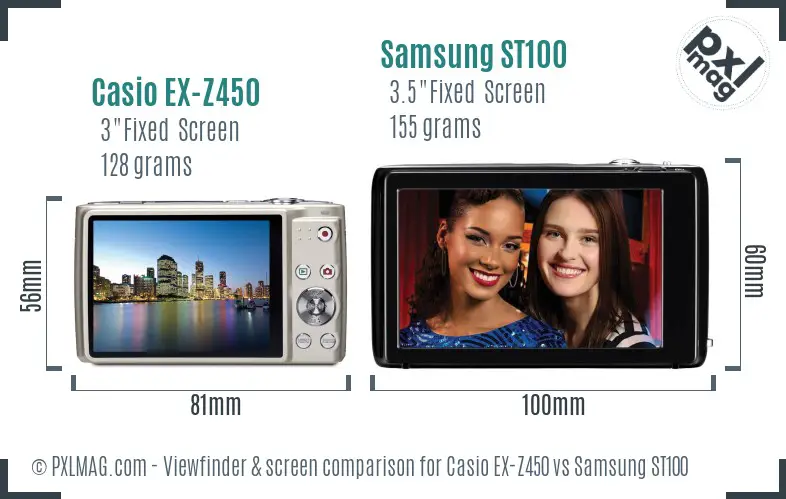 Casio EX-Z450 vs Samsung ST100 Screen and Viewfinder comparison