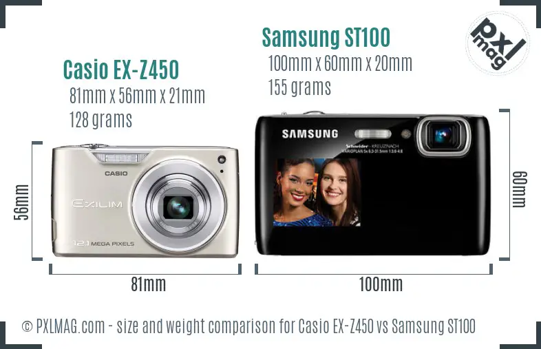 Casio EX-Z450 vs Samsung ST100 size comparison