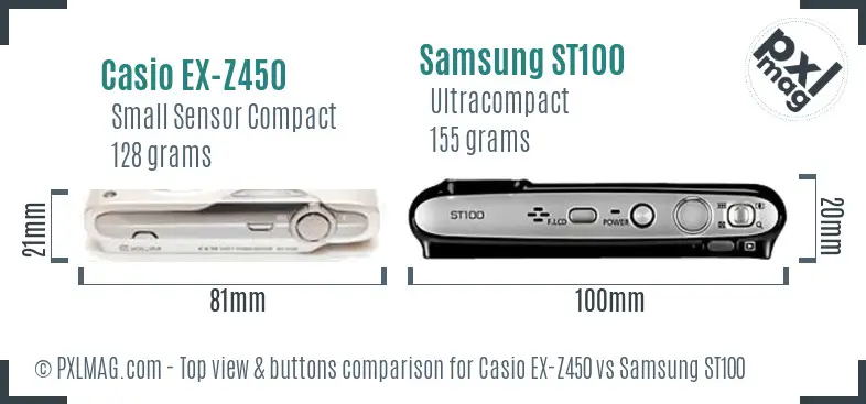 Casio EX-Z450 vs Samsung ST100 top view buttons comparison