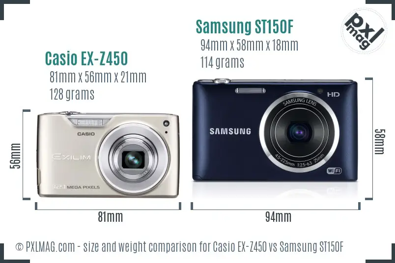 Casio EX-Z450 vs Samsung ST150F size comparison