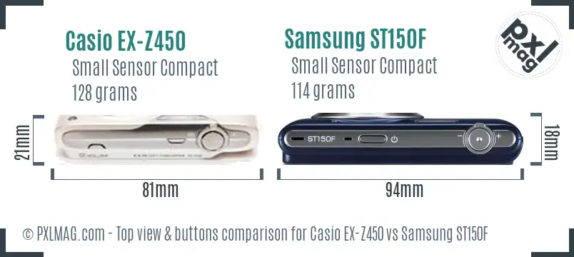 Casio EX-Z450 vs Samsung ST150F top view buttons comparison