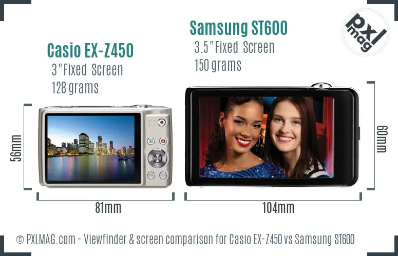 Casio EX-Z450 vs Samsung ST600 Screen and Viewfinder comparison