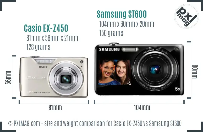 Casio EX-Z450 vs Samsung ST600 size comparison