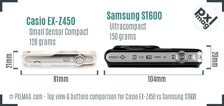 Casio EX-Z450 vs Samsung ST600 top view buttons comparison