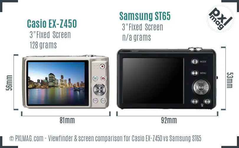 Casio EX-Z450 vs Samsung ST65 Screen and Viewfinder comparison