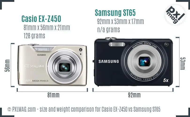 Casio EX-Z450 vs Samsung ST65 size comparison