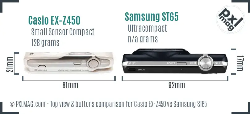 Casio EX-Z450 vs Samsung ST65 top view buttons comparison