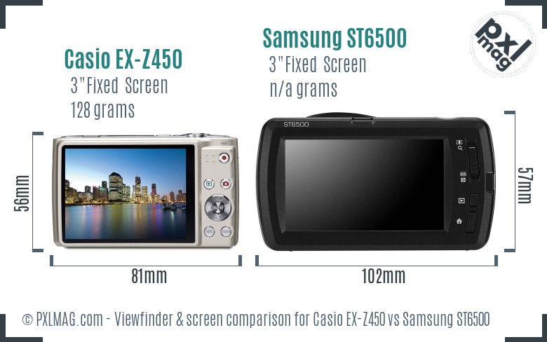 Casio EX-Z450 vs Samsung ST6500 Screen and Viewfinder comparison