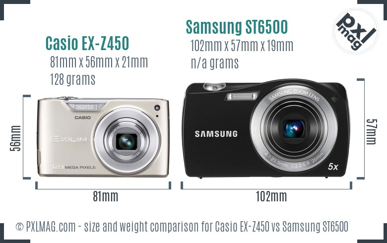 Casio EX-Z450 vs Samsung ST6500 size comparison