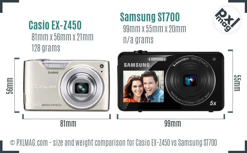 Casio EX-Z450 vs Samsung ST700 size comparison Casio EX-Z450 vs Samsung ST700 size comparison