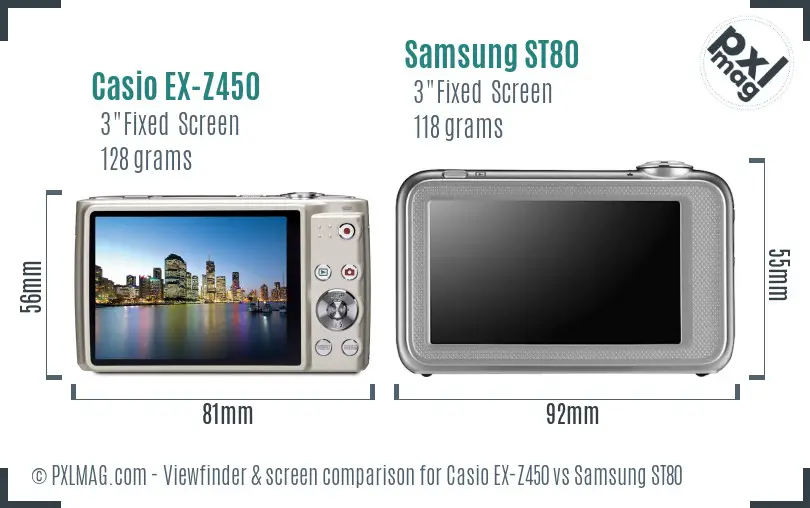 Casio EX-Z450 vs Samsung ST80 Screen and Viewfinder comparison
