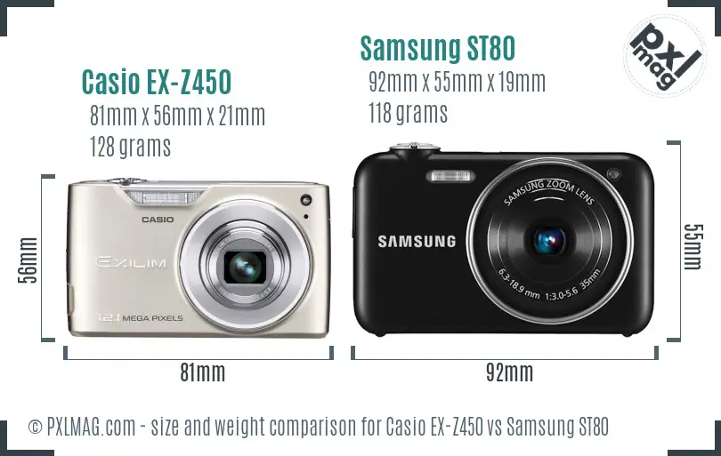 Casio EX-Z450 vs Samsung ST80 size comparison