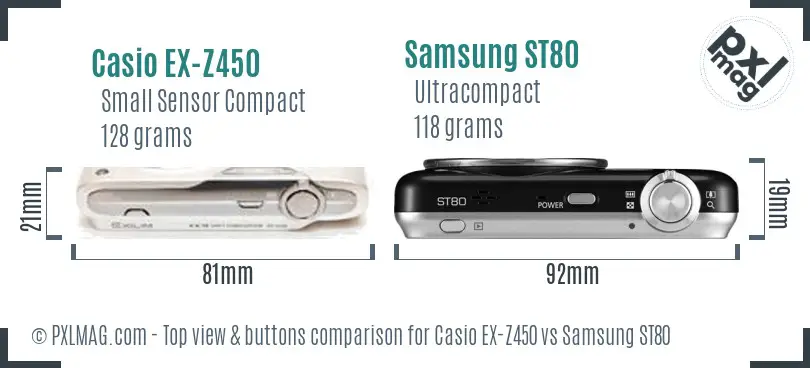 Casio EX-Z450 vs Samsung ST80 top view buttons comparison