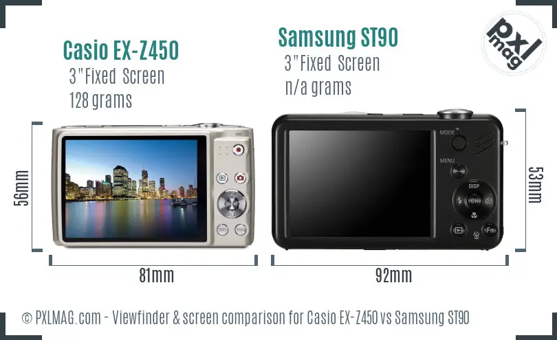 Casio EX-Z450 vs Samsung ST90 Screen and Viewfinder comparison